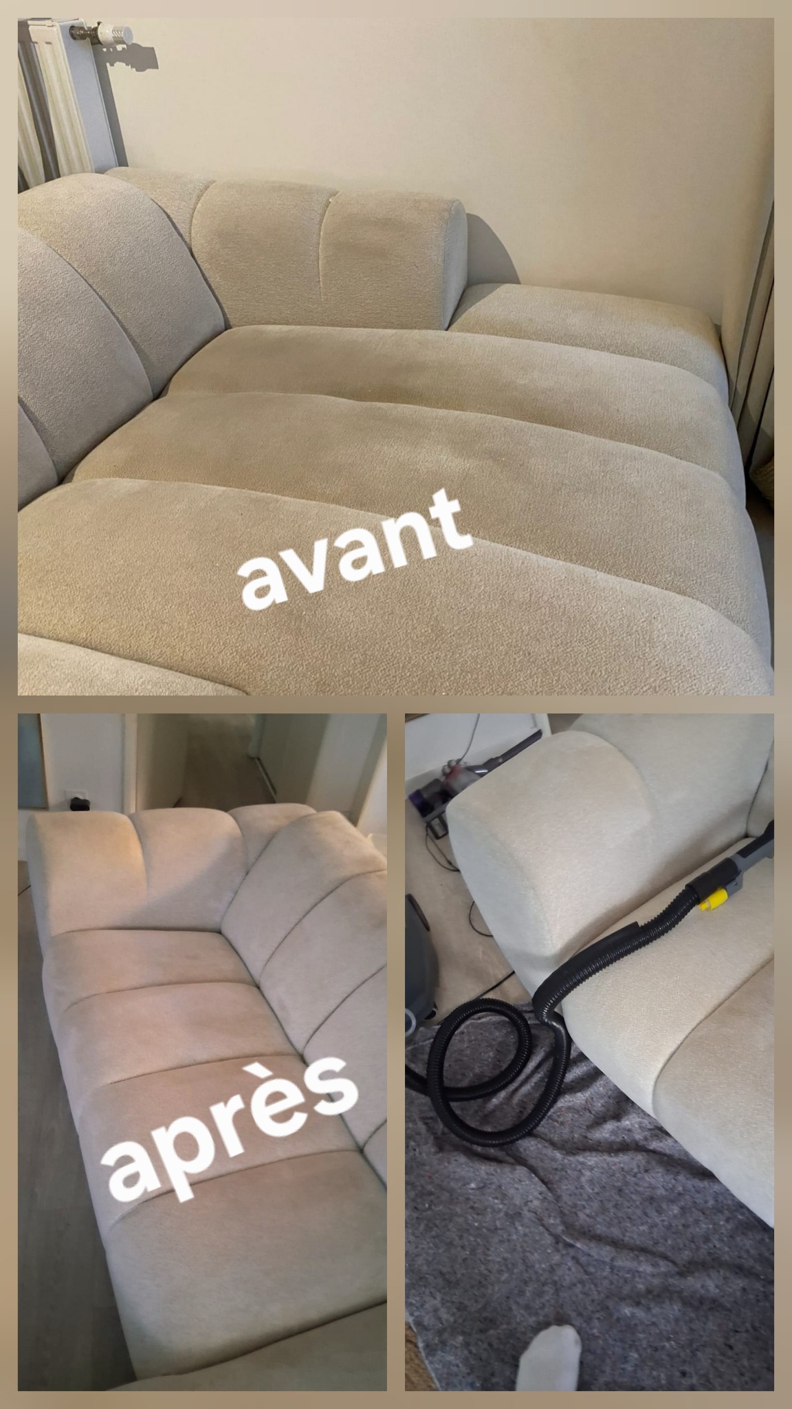 Avant après nettoyage canapé beige