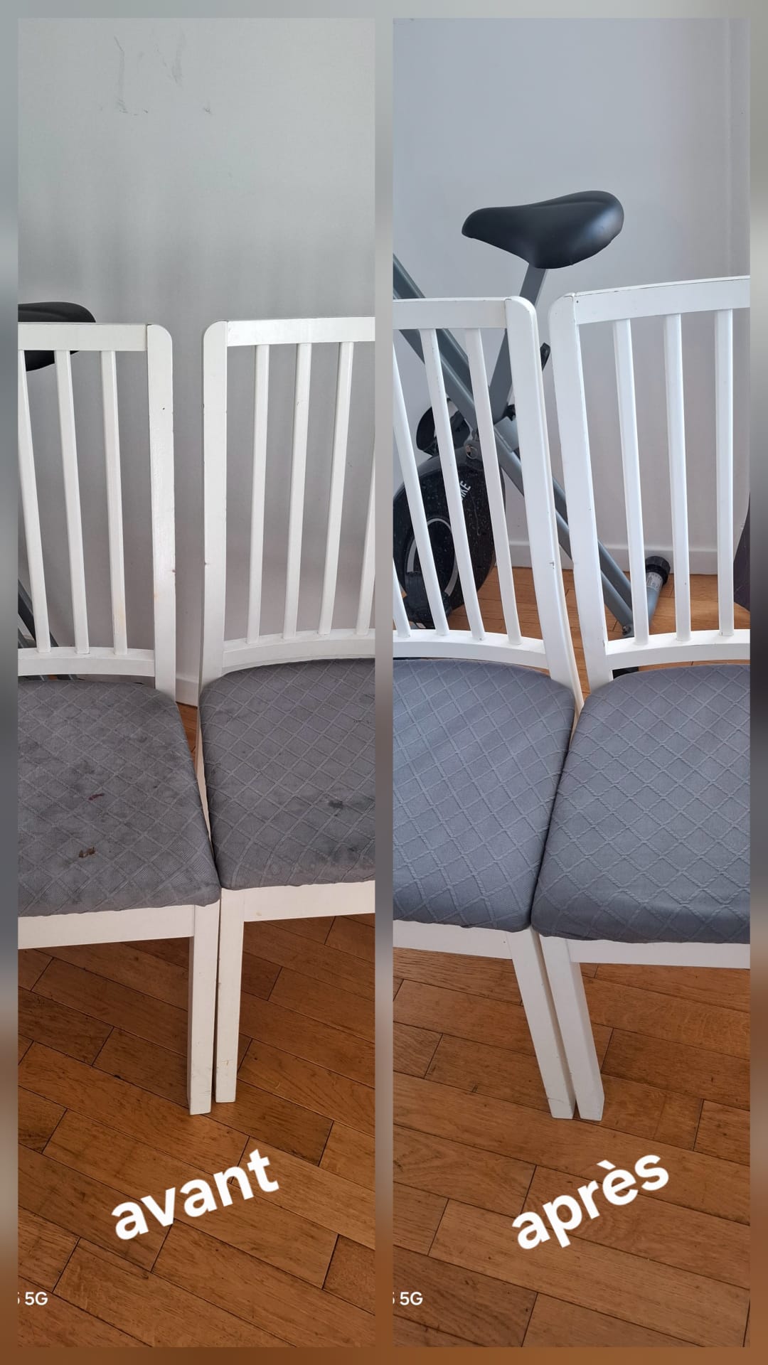 Avant après nettoyage de chaises textiles