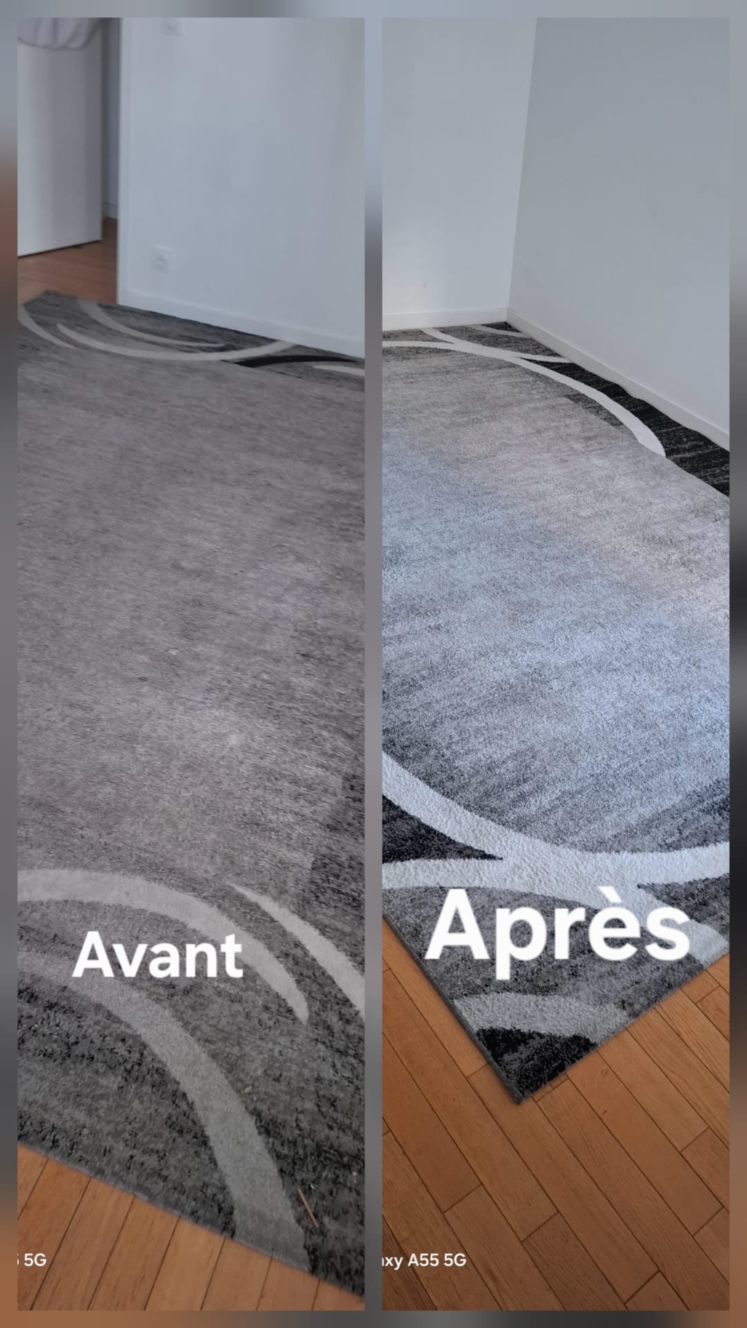 Avant après nettoyage d'un tapis